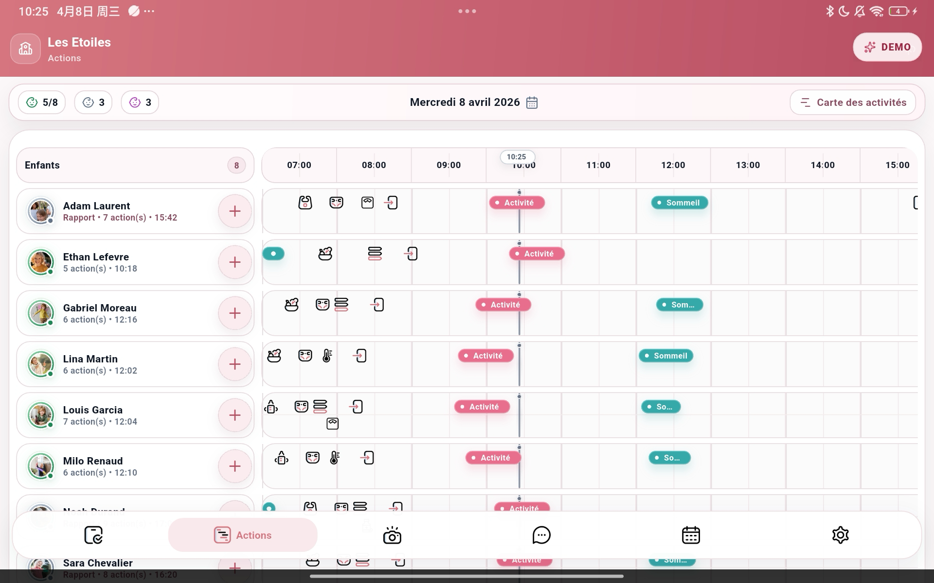 Béjour Care en ligne avec carte des activités sur tablette